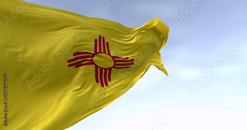 Close-up of New Mexico state flag waving in the wind photo