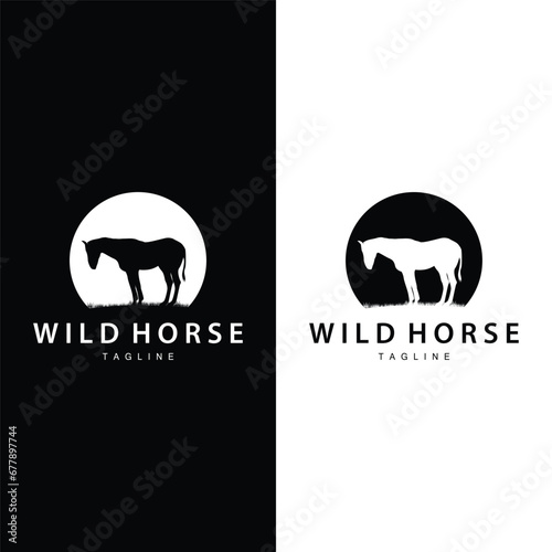 Wild Horse Logo Farm Design Silhouette Simple Vector Illustration Template