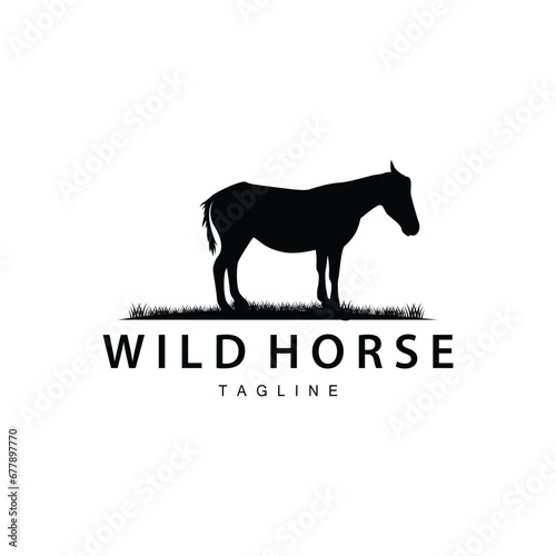 Wild Horse Logo Farm Design Silhouette Simple Vector Illustration Template