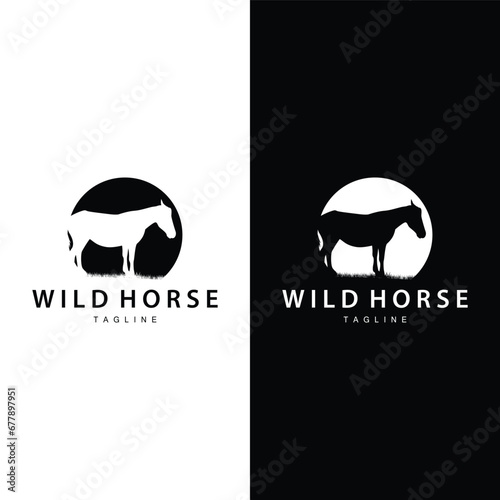 Wild Horse Logo Farm Design Silhouette Simple Vector Illustration Template