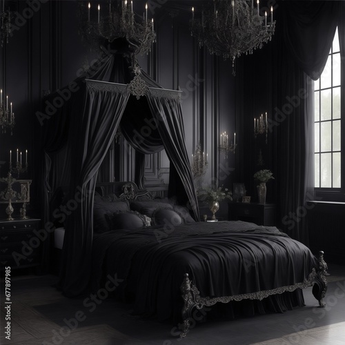 bedroom gothic style Generative AI photo