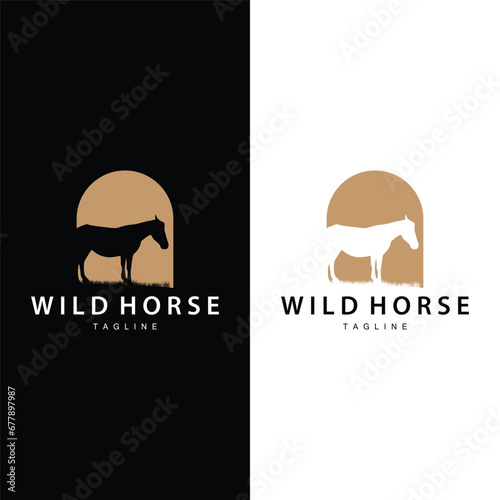 Wild Horse Logo Farm Design Silhouette Simple Vector Illustration Template