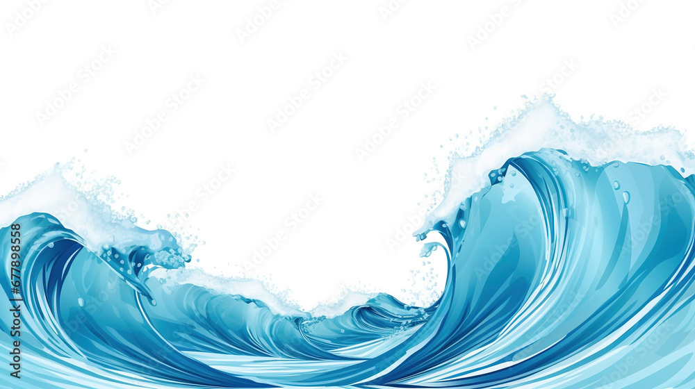 ocean water wave copy space for text. Isolated blue, teal, turquoise happy cartoon wave for pool party or ocean beach travel