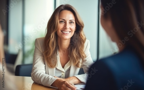 Woman consulting a client, managing professional teamwork, communicating in office boardroom