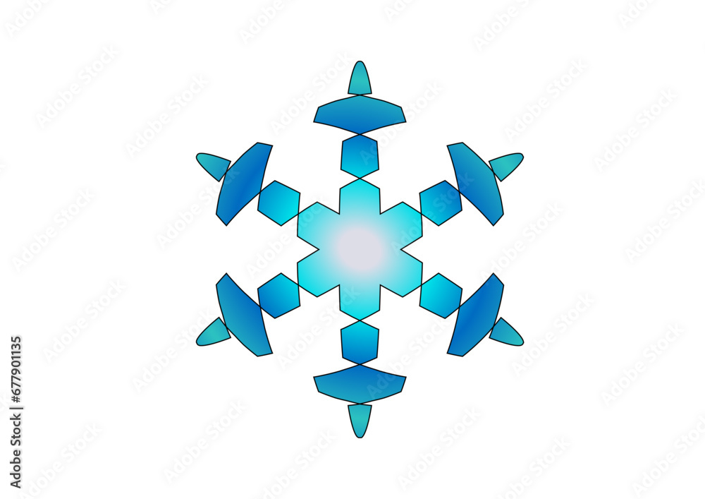 stilisierter blauer schneekristall mit in der helligkeit abgestuften blau-tönen, modernes abstraktes design, eis, kristall, 3D,