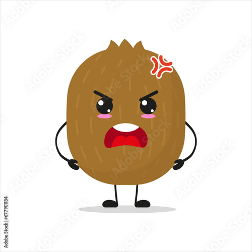 Cute angry kiwi character. Funny mad fruit cartoon emoticon in flat style. closet vector illustration