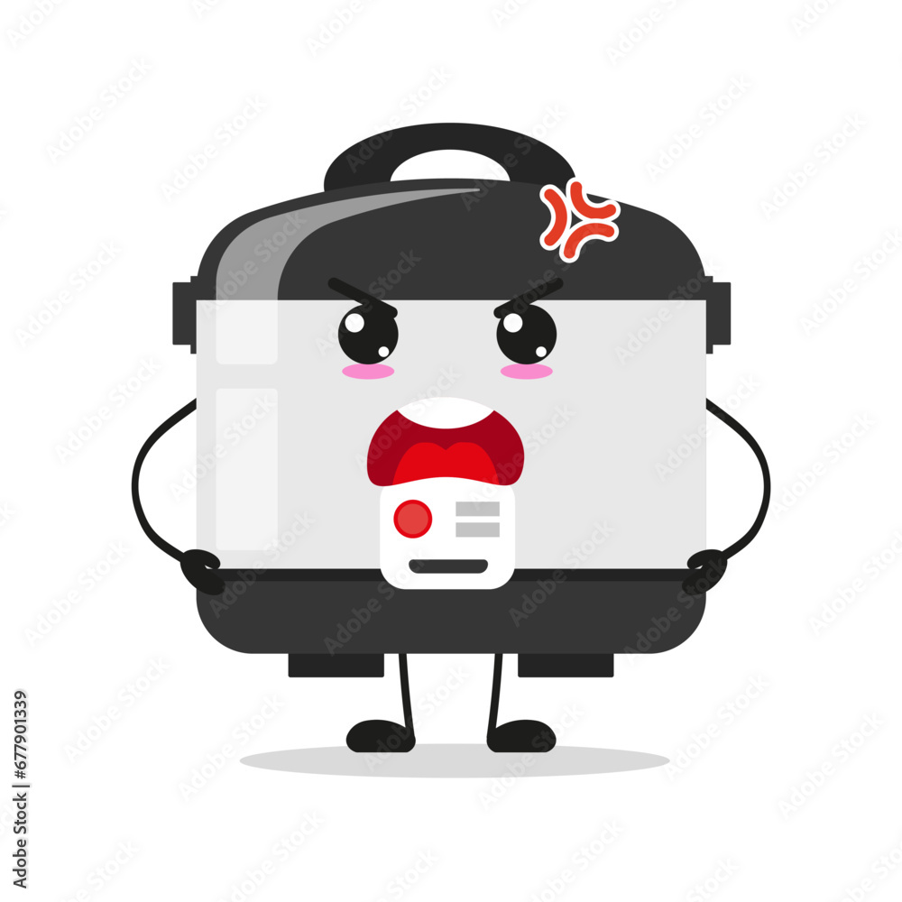 Cute angry rice cooker character. Funny mad home appliance cartoon emoticon in flat style. closet vector illustration Cute angry rice cooker character. Funny mad home appliance cartoon emoticon in flat style. closet vector illustration