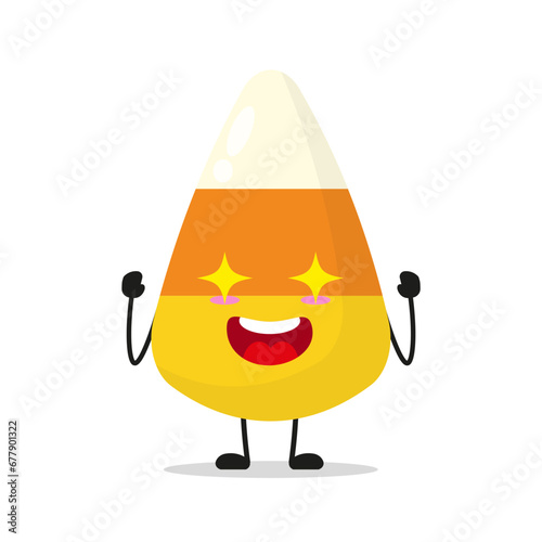 Cute excited corn candy character. Funny electrifying sweet cartoon emoticon in flat style. closet vector illustration