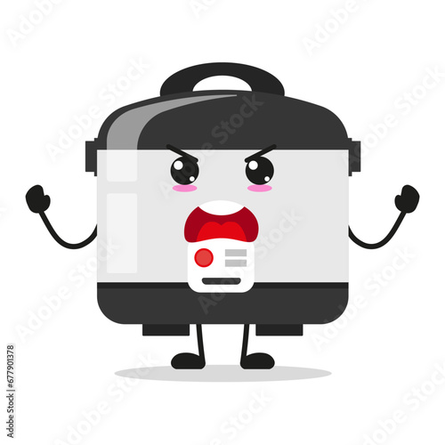 Cute furious rice cooker character. Temperament home appliance cartoon emoticon in flat style. closet vector illustration