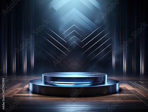 podium for display product in black with blue light modern minimal background design. can be use for showcase, presentation, display