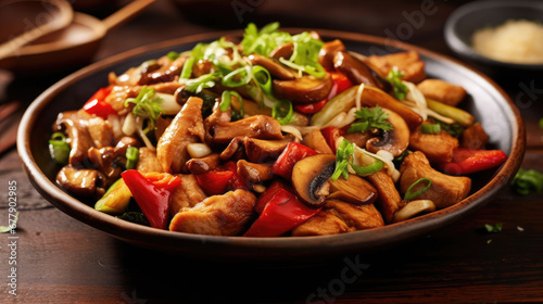 Chicken And Mushroom Stir Fry Natural, Background For Banner, HD