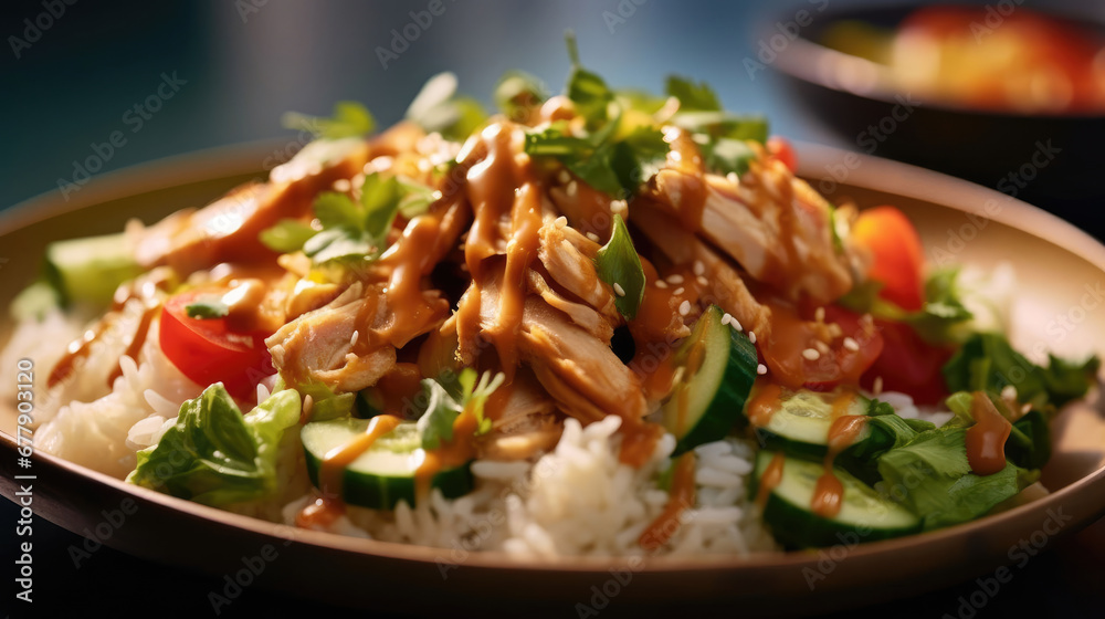 Chicken And Rice Salad With Peanut Sauce , Background For Banner, HD