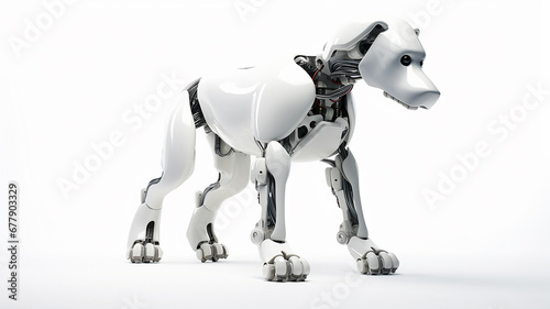 white dog robot, futuristic cyborg toy, abstract contrived graphics