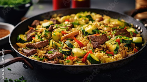 Beef And Zucchini Fried Rice Natural, Background For Banner, HD