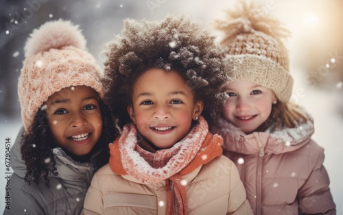 Children playing together in winter