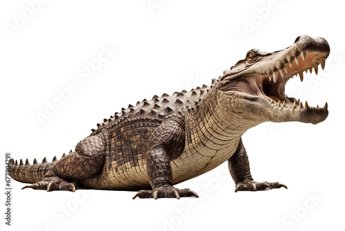 A crocodile showing jaws isolate on transparent background. © JKLoma
