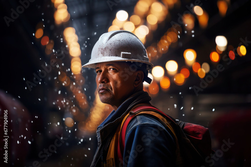Portrait of man, oil gas refinery industry factory worker © aamulya