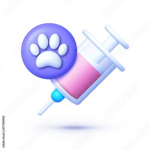 Pet vaccination 3d in cartoon style on white background. Vector illustration