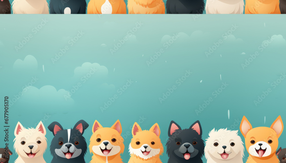 Fototapeta premium Pastel puppy pattern with contrasting smooth lines and flat illustrations.