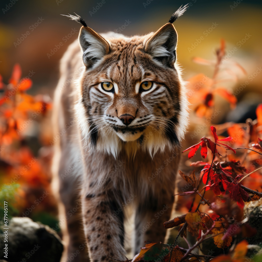 Obraz premium A Rare Lynx Is Prowling Through A Vibrant Meadow, Background For Banner, HD