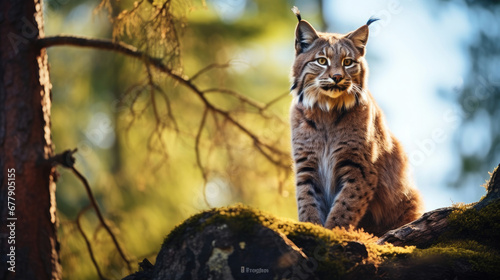 A Rare Lynx Is Perched High In A Tree Overlooking, Background For Banner, HD