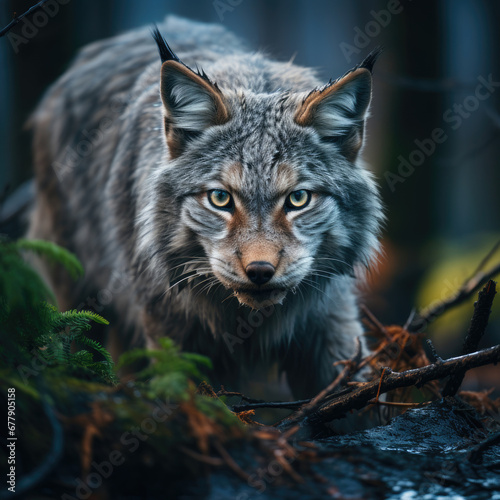 A Rare Lynx Is Prowling Through A Dense Forest, Background For Banner, HD
