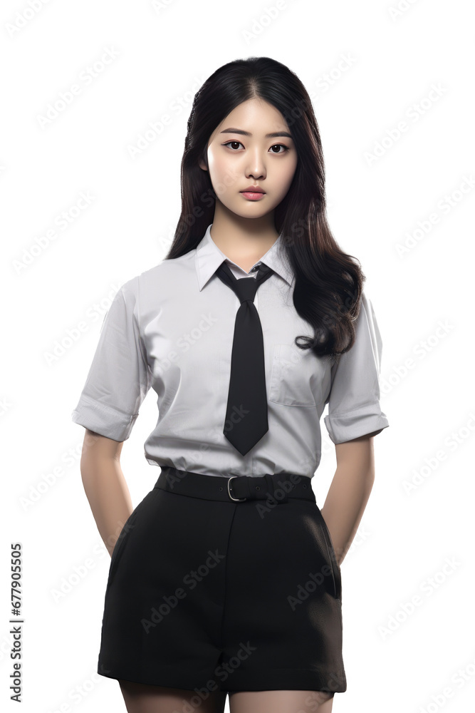 Young asian woman in school uniform on white background Young asian woman in school uniform on white background
