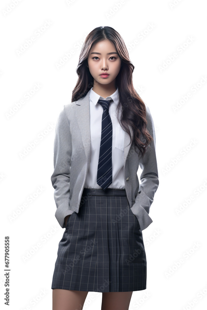 Young asian woman in school uniform on white background Young asian woman in school uniform on white background