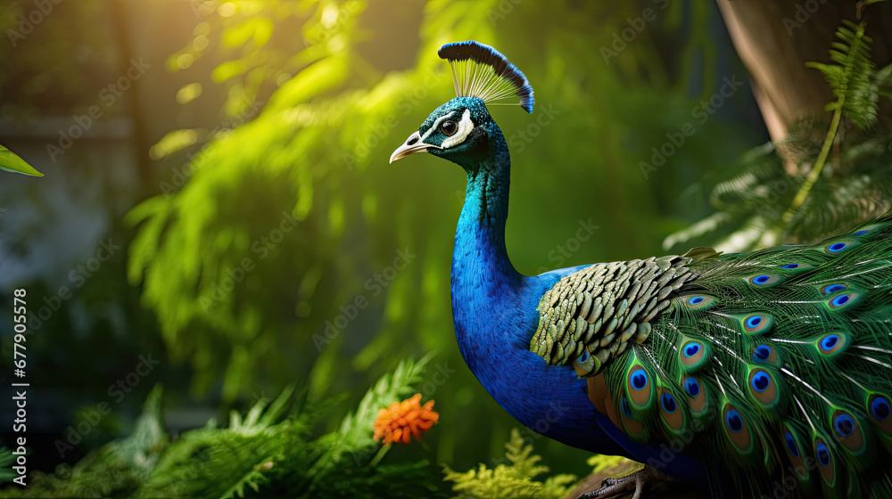 A Vibrant Peacock Is In The Lush Forest, Background For Banner, HD A Vibrant Peacock Is In The Lush Forest, Background For Banner, HD