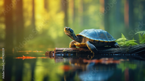 A Serene Turtle Is In The Forest Pond, Background For Banner, HD