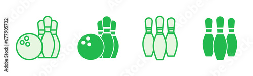Bowling icon set. bowling ball and pin icon. bowling pins