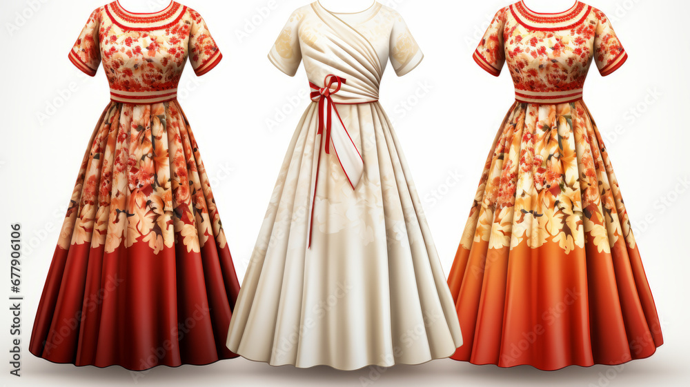 Thai traditional dress patterns on white background