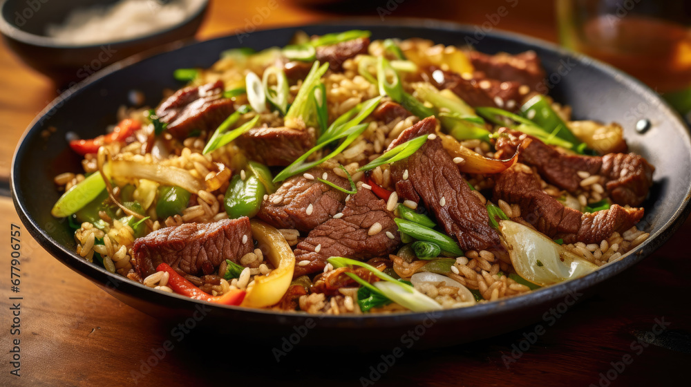 Fototapeta premium Beef And Cabbage Fried Rice Natural Color, Background For Banner, HD
