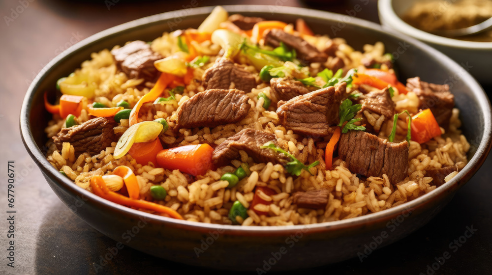 Beef And Carrot Fried Rice Natural Color , Background For Banner, HD