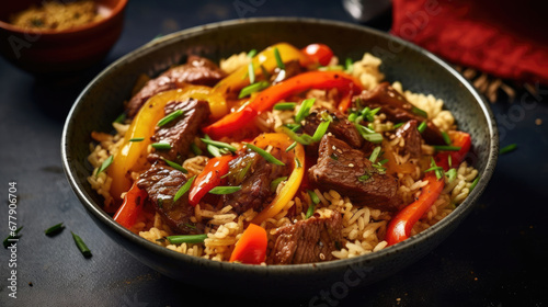 Beef And Bell Pepper Fried Rice Natural  , Background For Banner, HD