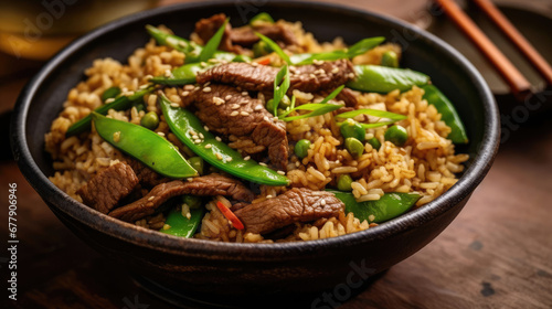 Beef And Green Bean Fried Rice Natural Color , Background For Banner, HD