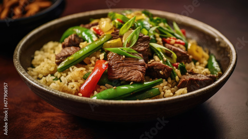 Beef And Green Bean Fried Rice Natural Color , Background For Banner, HD