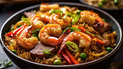 Beef And Shrimp Fried Rice Natural Color , Background For Banner, HD