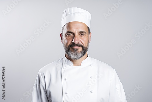portrait of a chef with uniform on white background