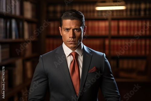 portrait of a lawyer in his office, businessman on suit and tie