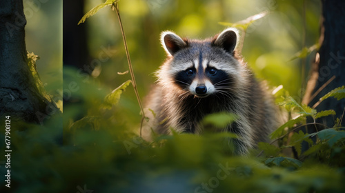 A Curious Raccoon Is Exploring The Dense Undergrowth , Background For Banner, HD