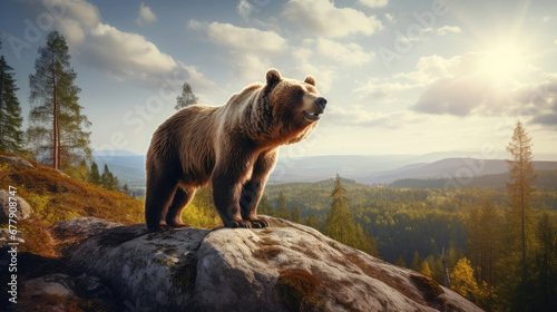 A Majestic Bear Is Standing Tall On A Rocky Outcrop, Background For Banner, HD