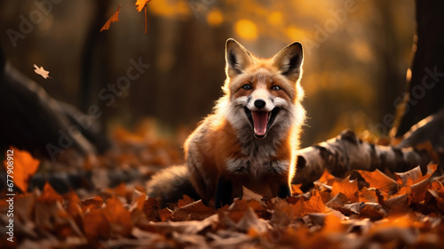 A Playful Fox Is Frolicking Among Fallen Leaves, Background For Banner, HD