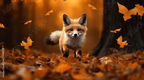 A Playful Fox Is Frolicking Among Fallen Leaves, Background For Banner, HD