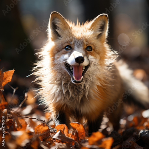 A Playful Fox Is Pouncing On Fallen Leaves, Background For Banner, HD