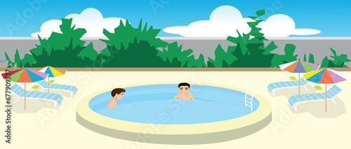 two boys having fun in the pool