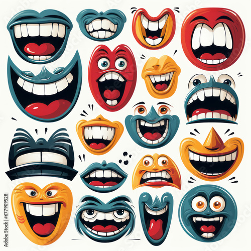 Vintage cartoon smiley faces  30s to 60s style  for cheerful logos.