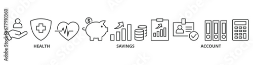 HSA banner web icon vector illustration concept for health saving account with icon of healthcare, growth, id card, and accounting
