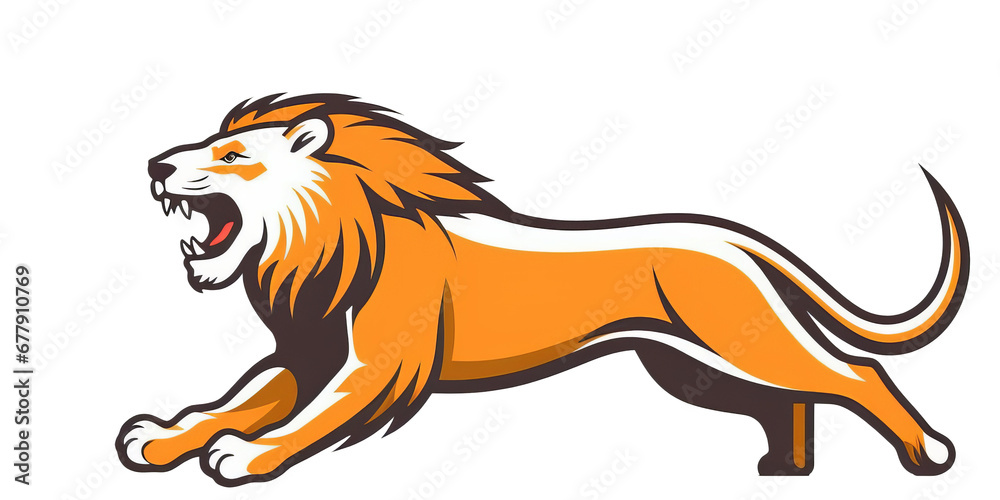 Fototapeta premium Flat lion graphic leaping forward on transparent background.