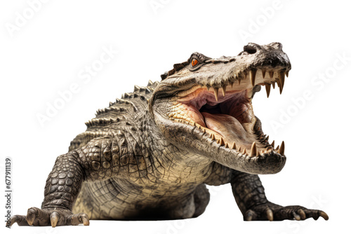 A crocodile showing jaws isolate on transparent background.